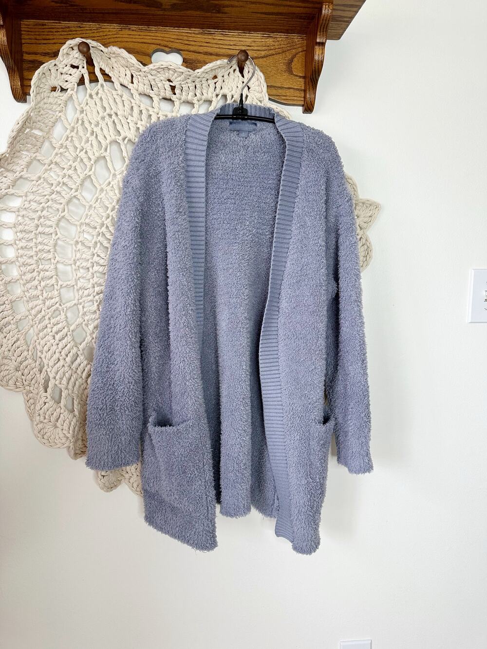 Barefoot Dreams CozyChic Ribbed Knit Trim Cardigan In Bluebell Size Medium